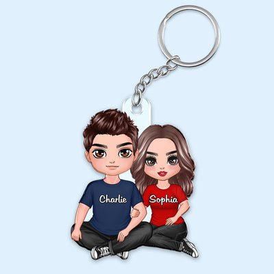 Doll Couple Sitting Hugging Gift For Him For Her Personalized Acrylic Keychain