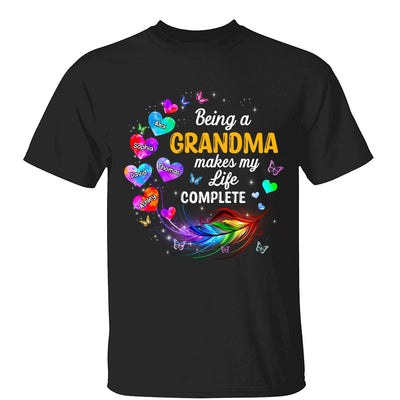 Colorful Feather Hearts Grandma Mom Personalized Shirt