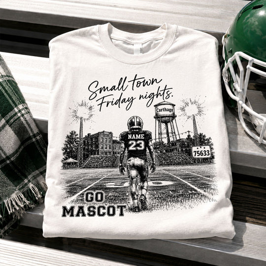 Custom Town Name and Zip Code - Personalized Shirt - Small Town Football, Game Day Hometown Spirit