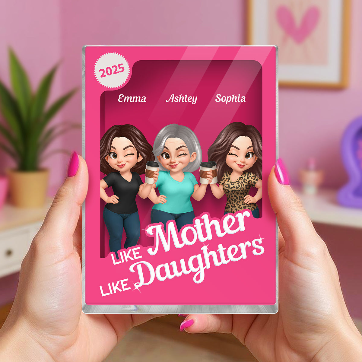 Like Mother Like Daughter Pink Toy Box 3D Effect Action Figure Personalized Acrylic Block