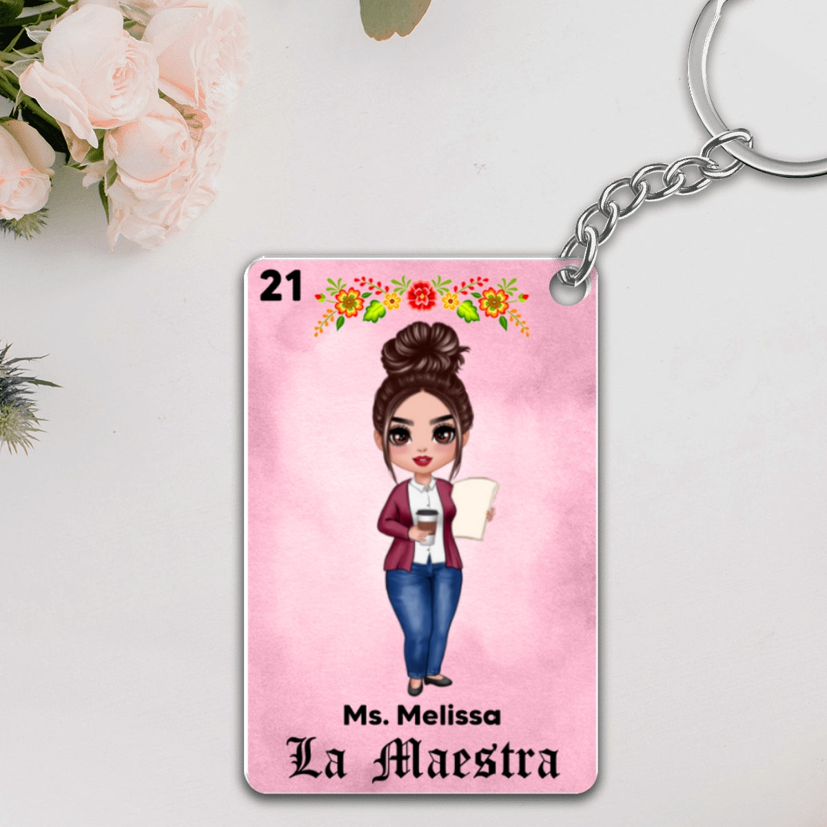 Doll Teacher Maestra Loteria Card Lottery Personalized Acrylic Keychain