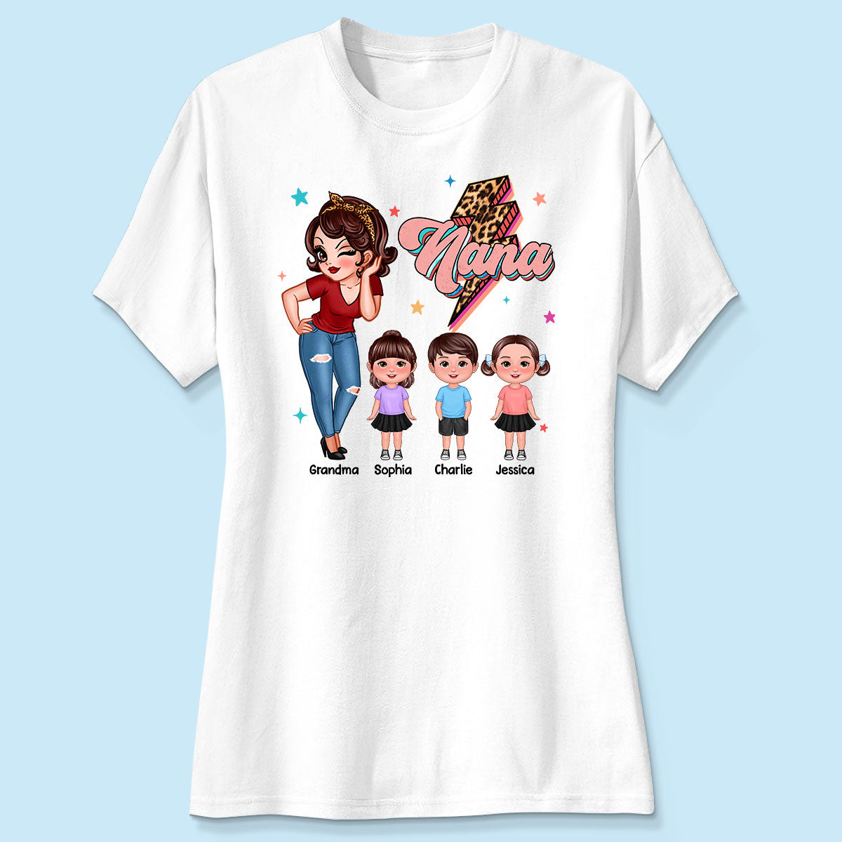 Grandma Retro Leopard Lightning Personalized Shirt