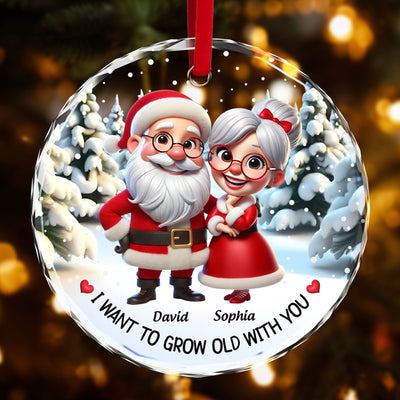 I Want To Grow Old With You Funny Cartoon Couple Christmas Personalized Glass Ornament