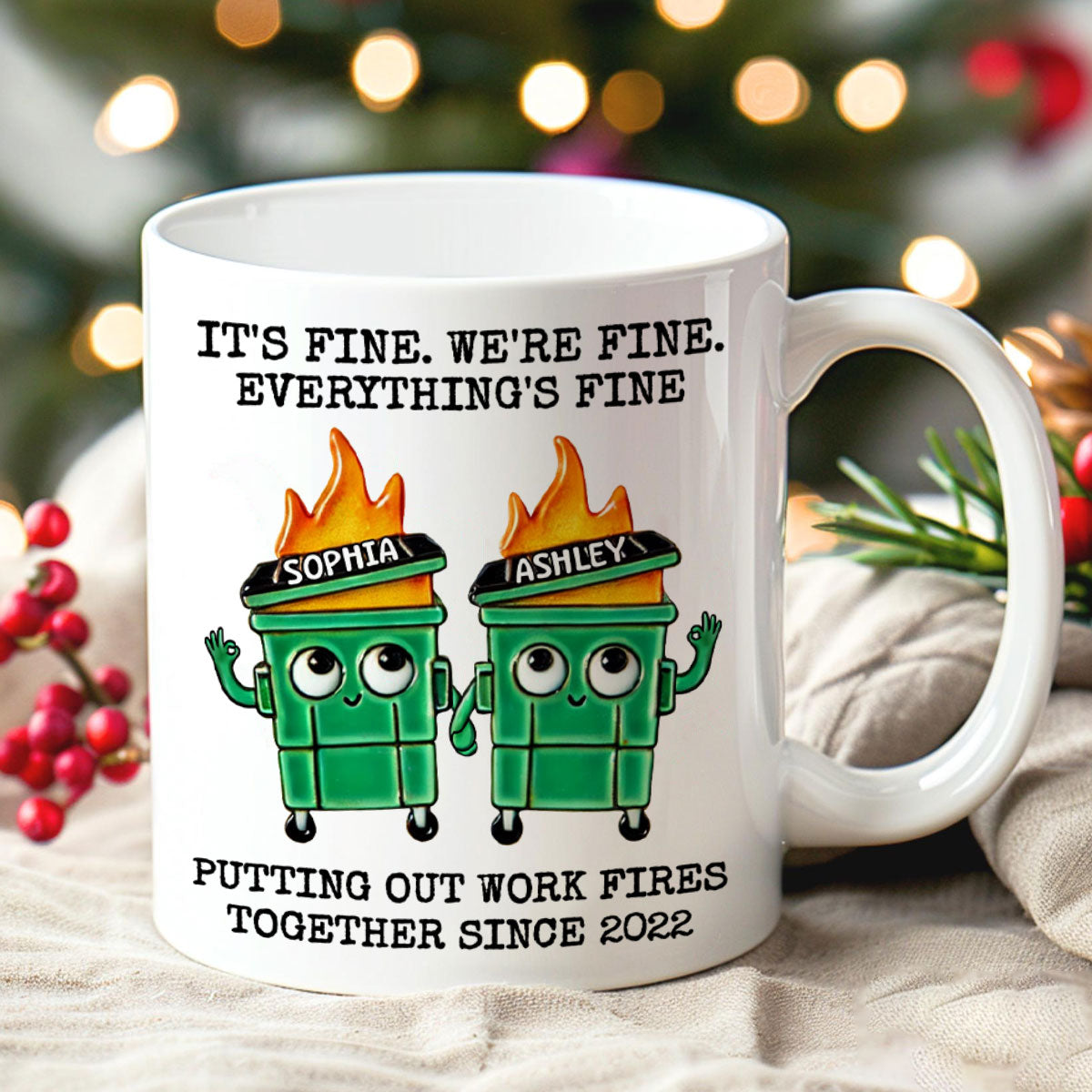 Putting Out Work Fires Together Work Bestie Dumpster Fire Funny Gift For Colleagues Personalized Mug