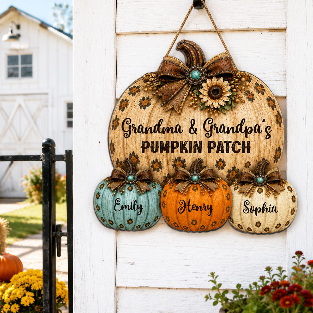 Cozy Rustic Western Fall Season Grandpa Grandma Pumpkin Patch - Personalized Wood Sign - Fall Decoration For Grandparents