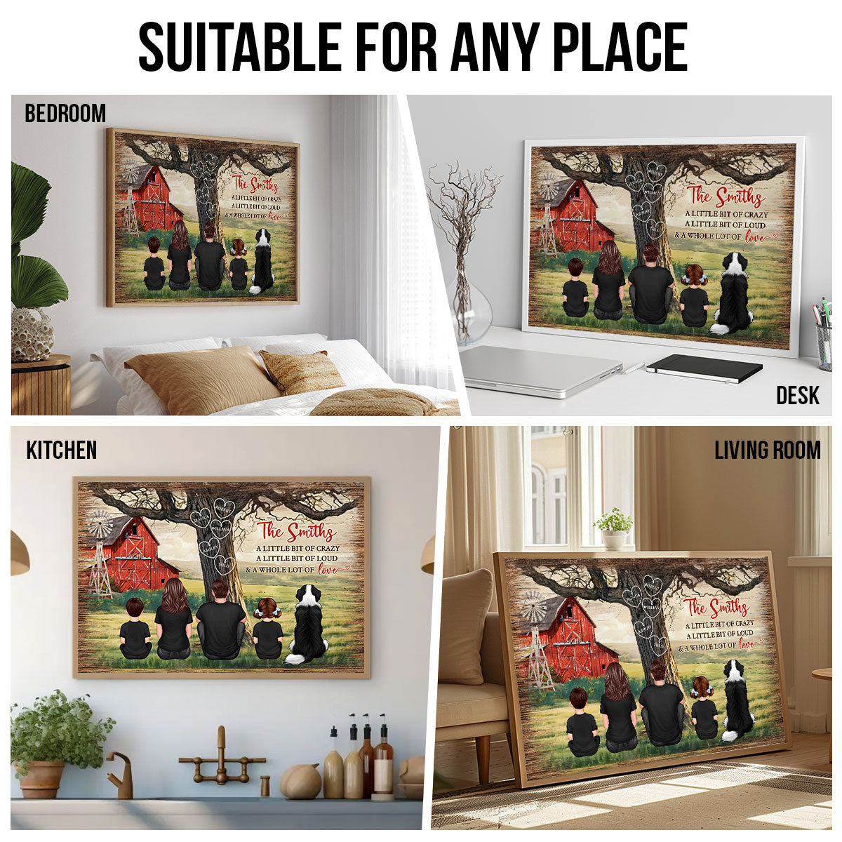 Personalized Family Sitting Back View Tree Farmhouse Poster, Wall Art Decor, Family Gift