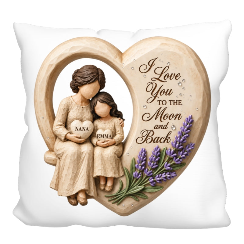 Grandma Loves to the Moon and Back - Personalized Pillow - Christmas Gift for Granddaughter Grandson