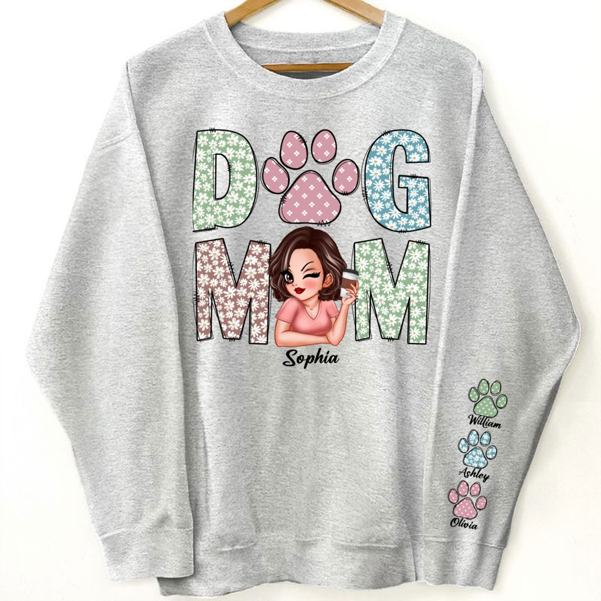 Pastel Floral Dog Mom Gift For Dog Lovers Personalized Sleeve Printed Sweatshirt