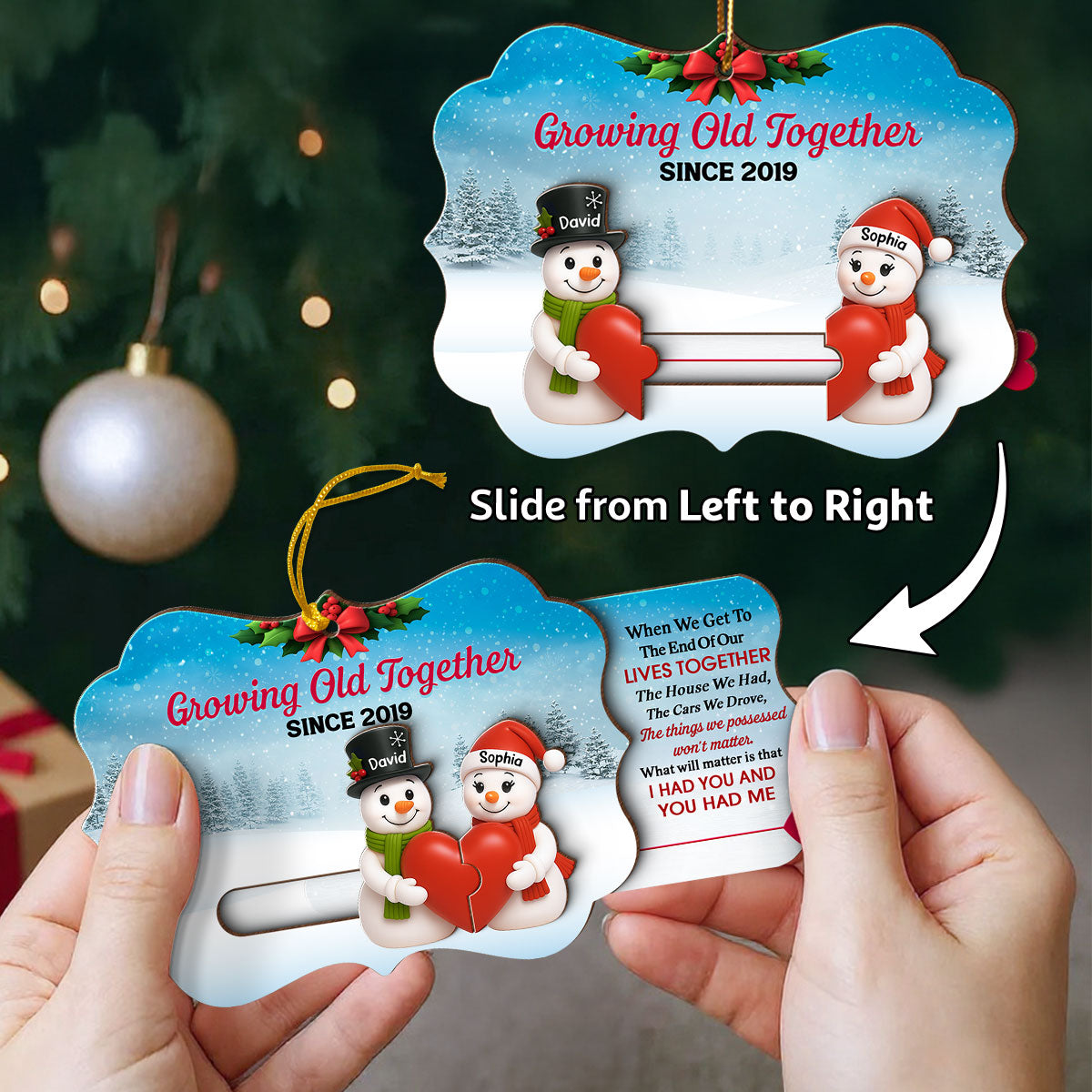 Snowman Couples - Personalized Slider Ornament - Christmas Gift For Him For Her