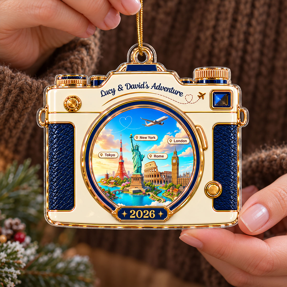 Travel Destination Landmarks Camera Lens 2D Flat Printed - Personalized Acrylic Ornament - Traveling Destination Keepsake, Christmas Gift For Traveling Lovers