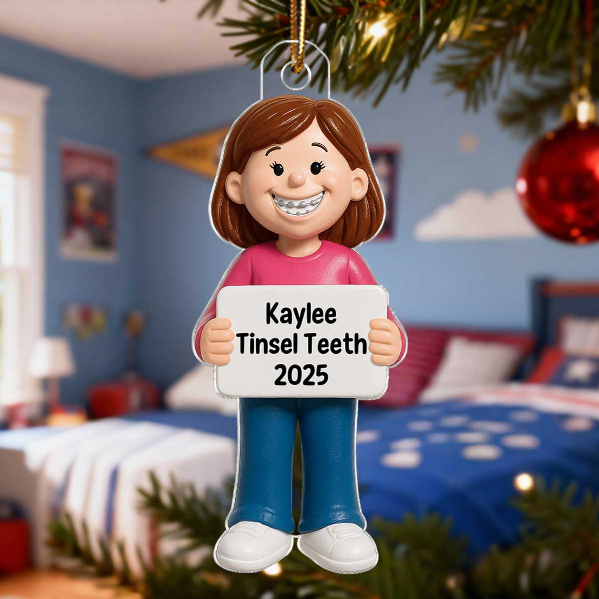 3D Effect Kids Braces Teeth Smile - Personalized Acrylic Ornament - Unique Christmas Keepsake For Boy Girl With Braces