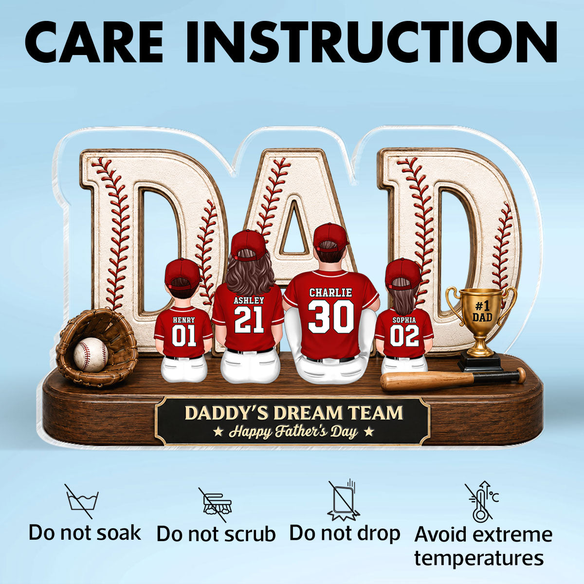 Baseball Daddy's Dream Team - Personalized Acrylic Block Plaque - Father's Day Gift For Dad, Husband, Baseball Fans