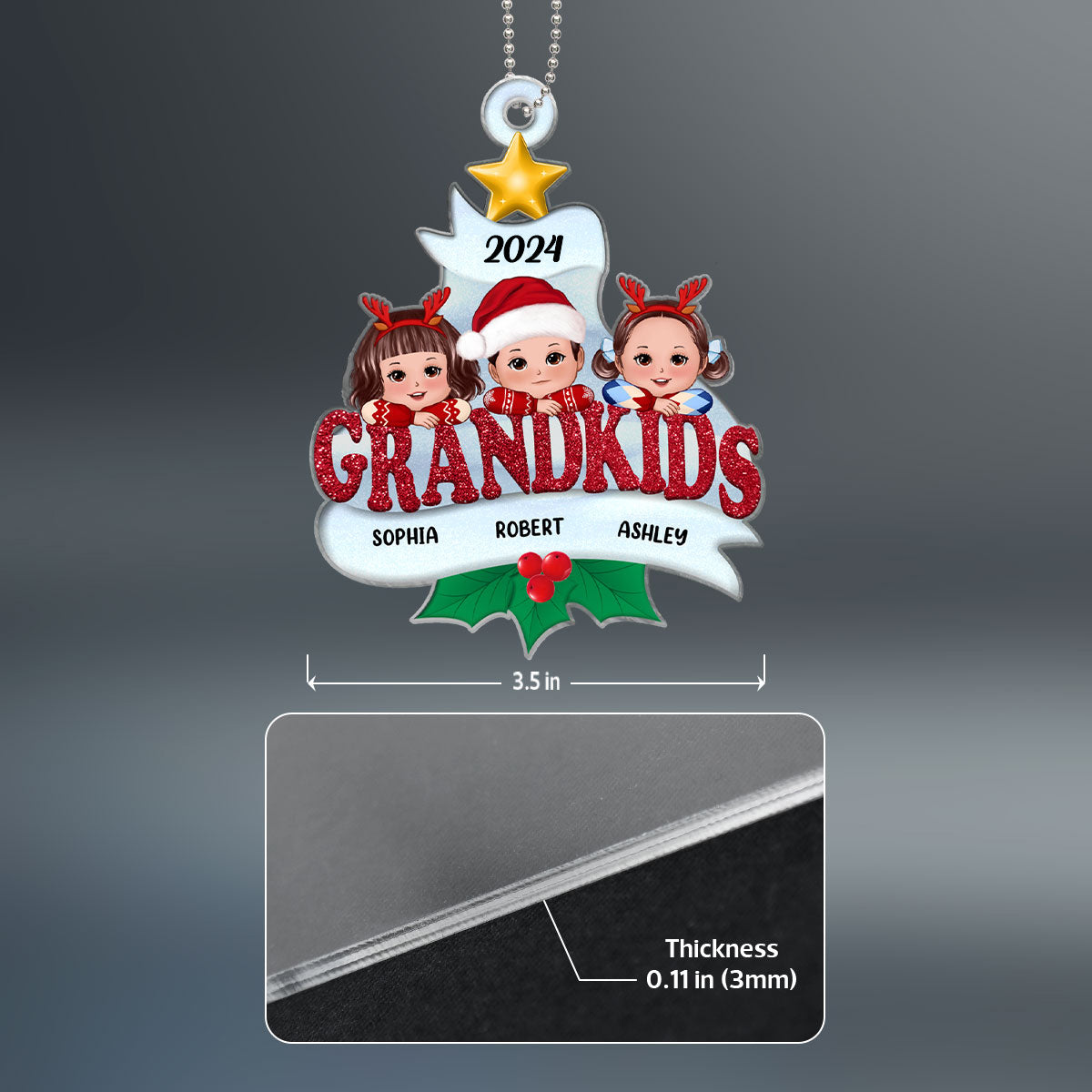 Grandkids Cute Kids On Word Gift For Grandma Grandpa Grandparents Personalized Custom Shaped Acrylic Ornament