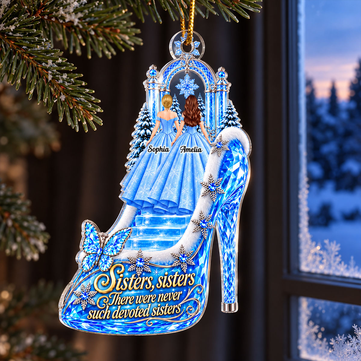 Enchanted Princess Heels - Personalized Acrylic Ornament - Christmas Gift for Sisters