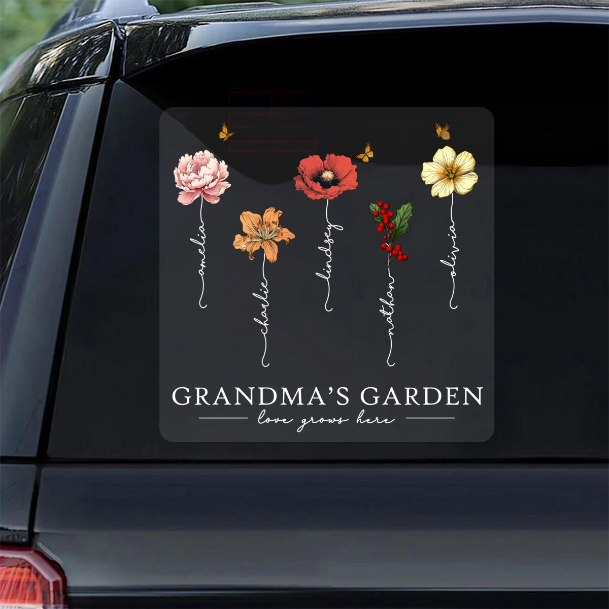 Grandma’s Garden Birth Flower Gift For Grandma Decor On Car Fridge Window Personalized Decal