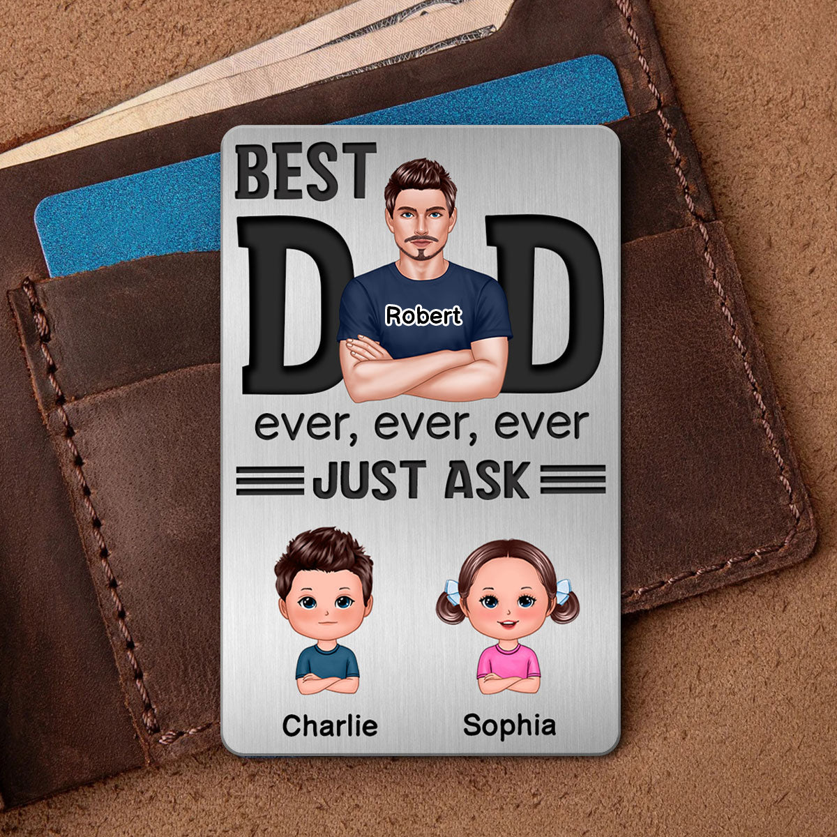 Best Dad Ever Just Ask Doll Kids Personalized Metal Wallet Card