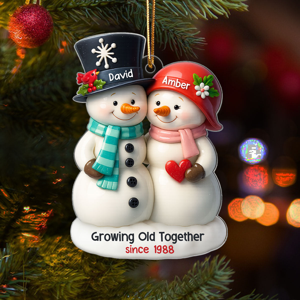 3D Effect Couple Snowman Growing Old Together Personalized Acrylic Ornament, Christmas Gift for him, Gift for her, Anniversary Keepsake Gift