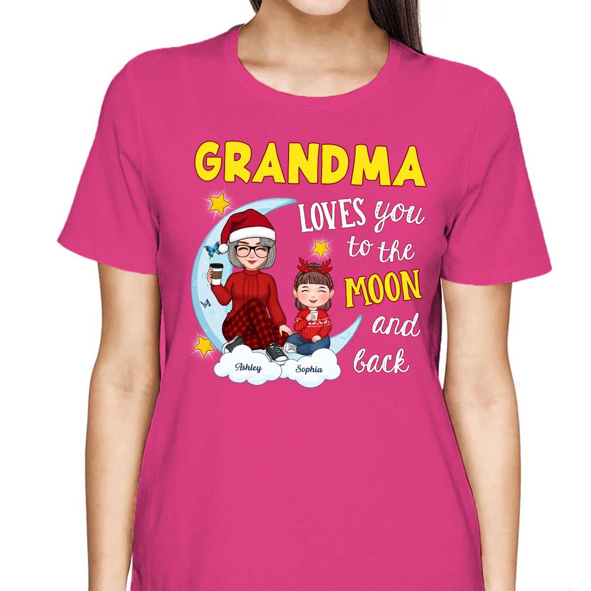 Grandma Loves You To The Moon And Back Cute Grandma Grandkids Personalized Christmas Sweatshirt Hoodie
