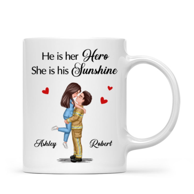 Her Hero His Sunshine Couple Valentine‘s Day Gifts by Occupation Gift For Her Gift For Him Firefighter, Nurse, Police Officer Personalized Mug