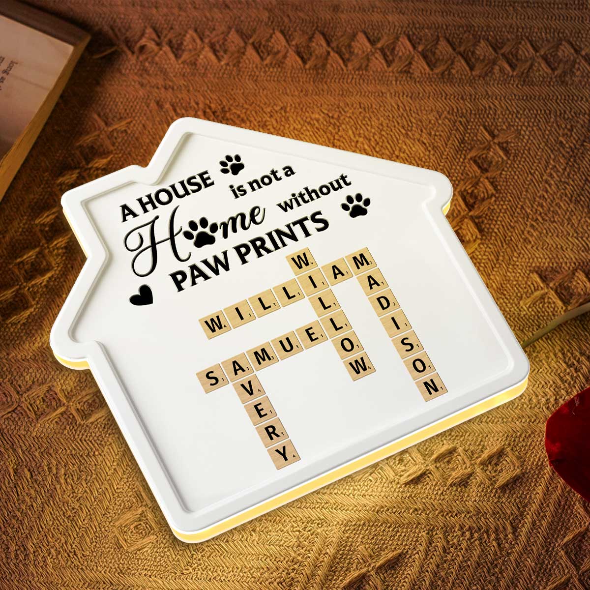 A House Is Not A Home Without Paw Prints Custom Pet Names Crossword Art - Personalized Light Box