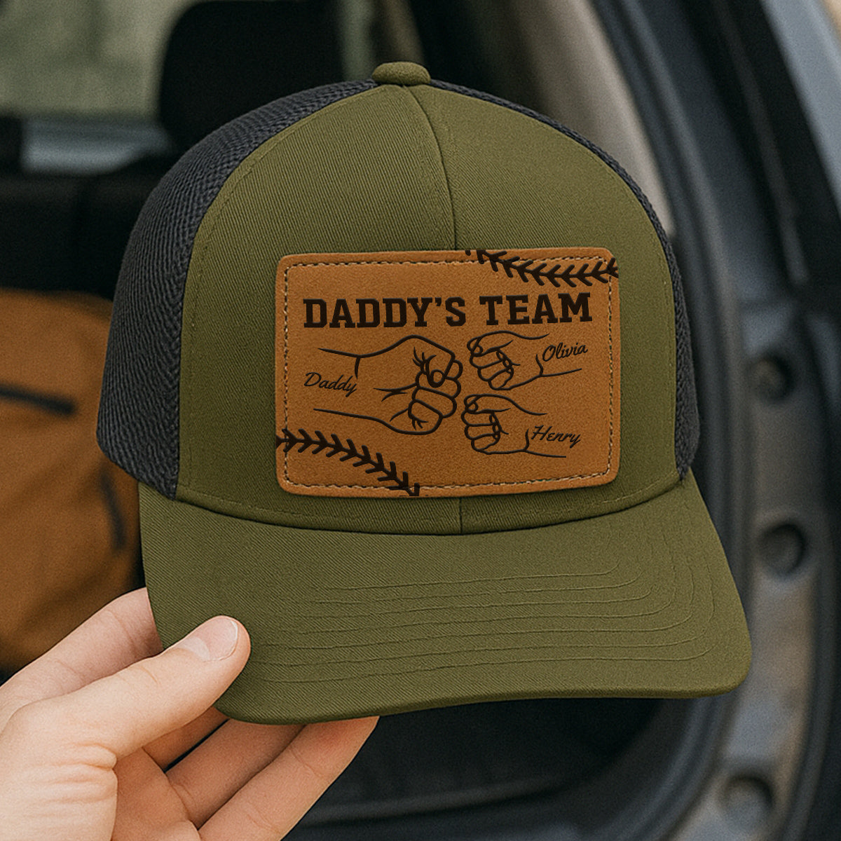 Baseball Daddy's Team Fist Bump Outline Personalized Leather Patch Hat