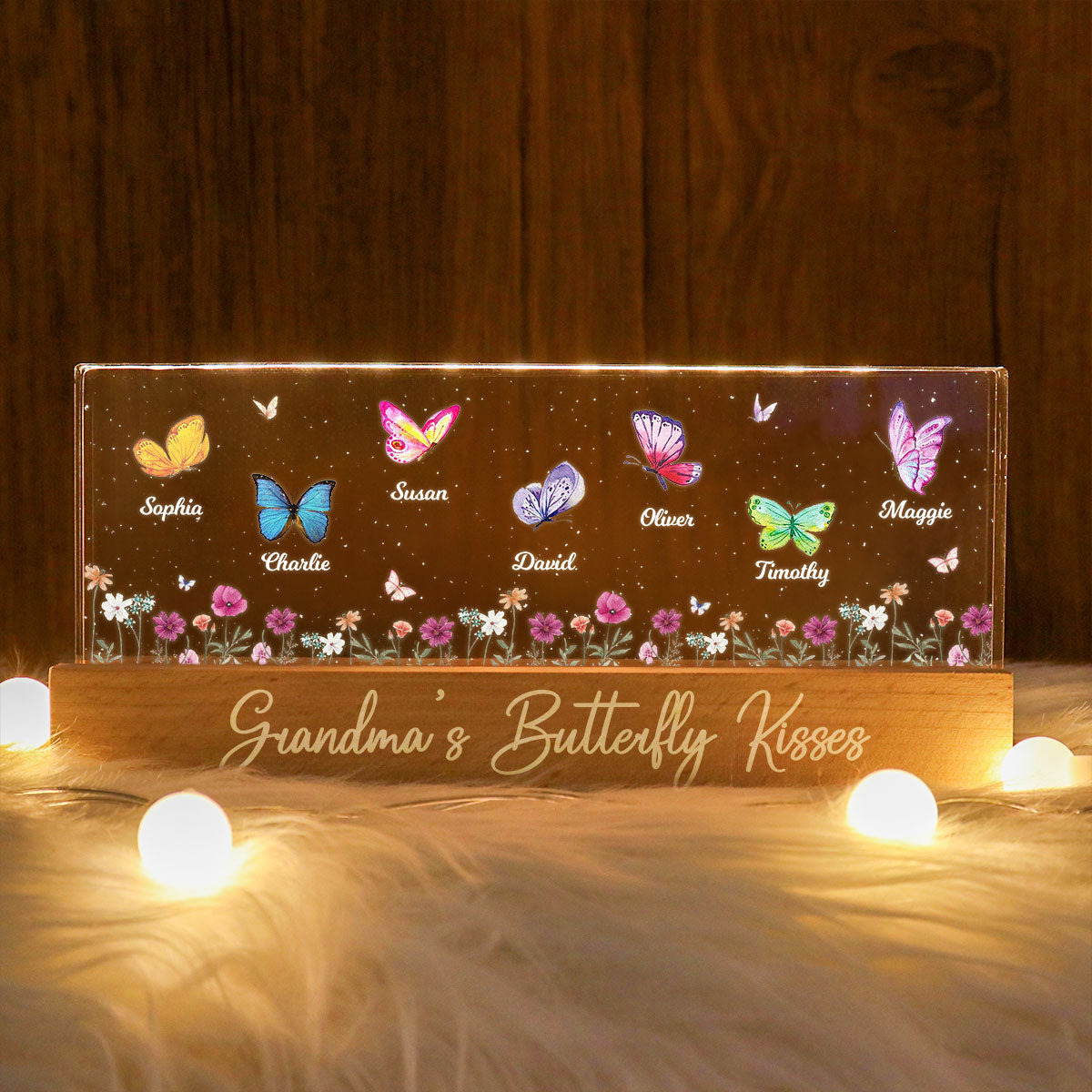 Personalized Butterfly Grandma's Bunch Acrylic Block LED Night Light, Grandma Butterfly Kisses, Butterflies Mom, Gift, Nana Grandma Grandmy