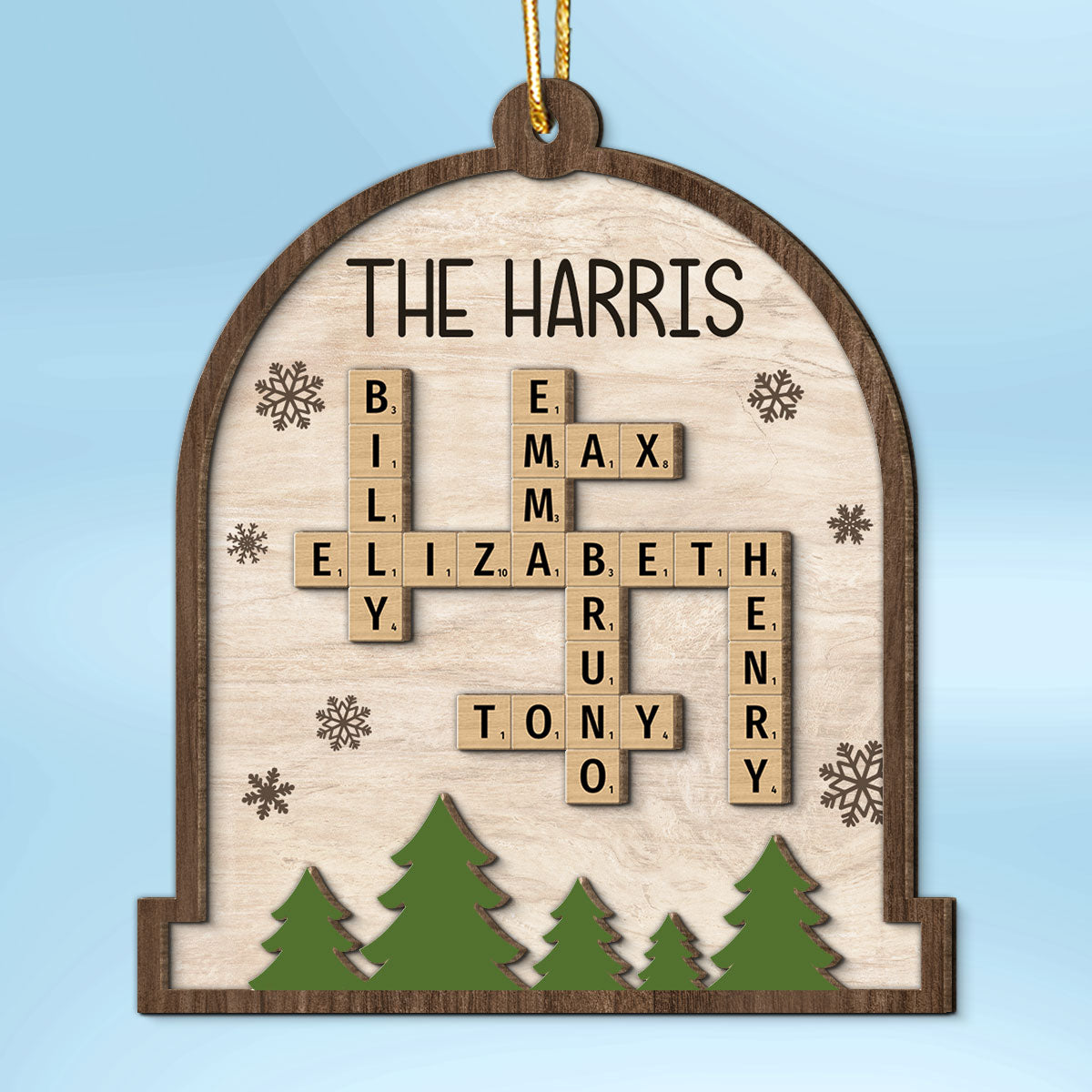 Whole Family Names Crossword Puzzle Art Personalized 2-Layer Wooden Ornament, Christmas Gift For Family, For Parents, Grandparents, Siblings, Children