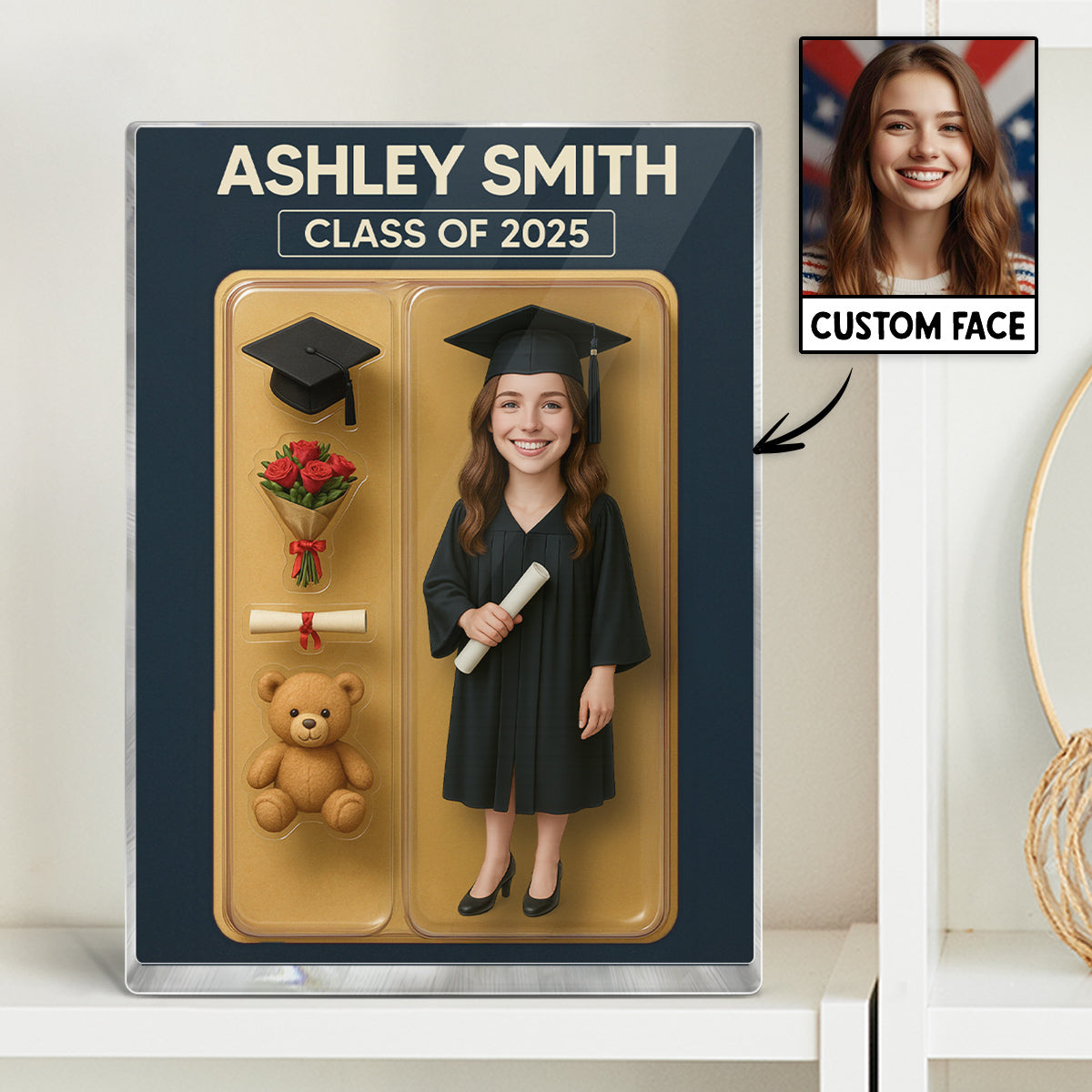 [FEMALE version ONLY] - 3D Effect Graduation Custom Figure - Personalized Acrylic Block Plaque