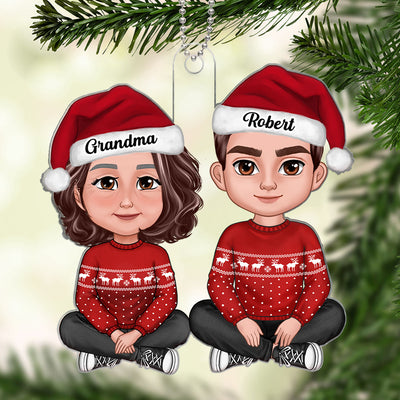 Adult Grandson Sitting With Grandmother Christmas Personalized Acrylic Ornament