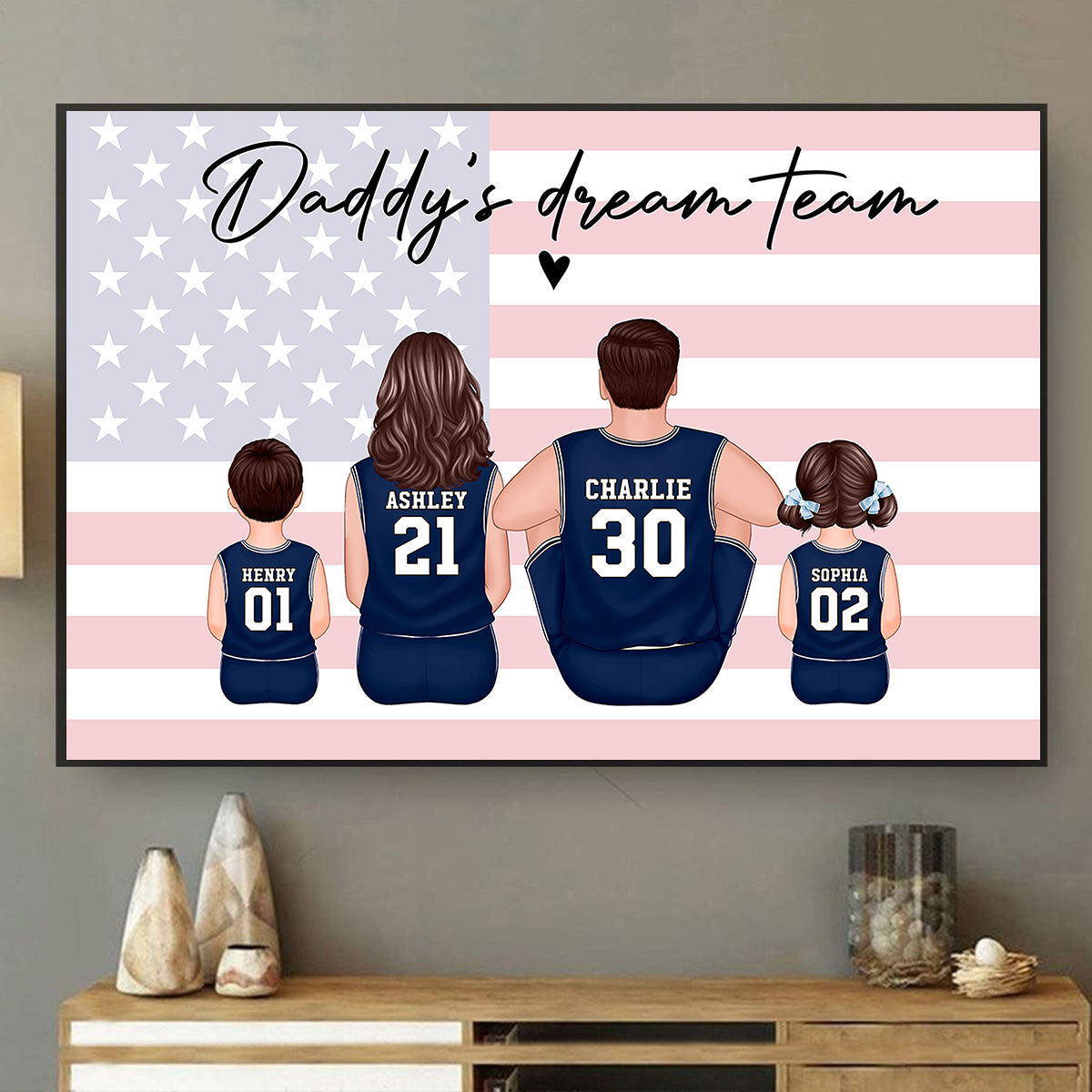 Basketball Team Personalized Family Poster Custom Gift for Dad Husband or Home Decor