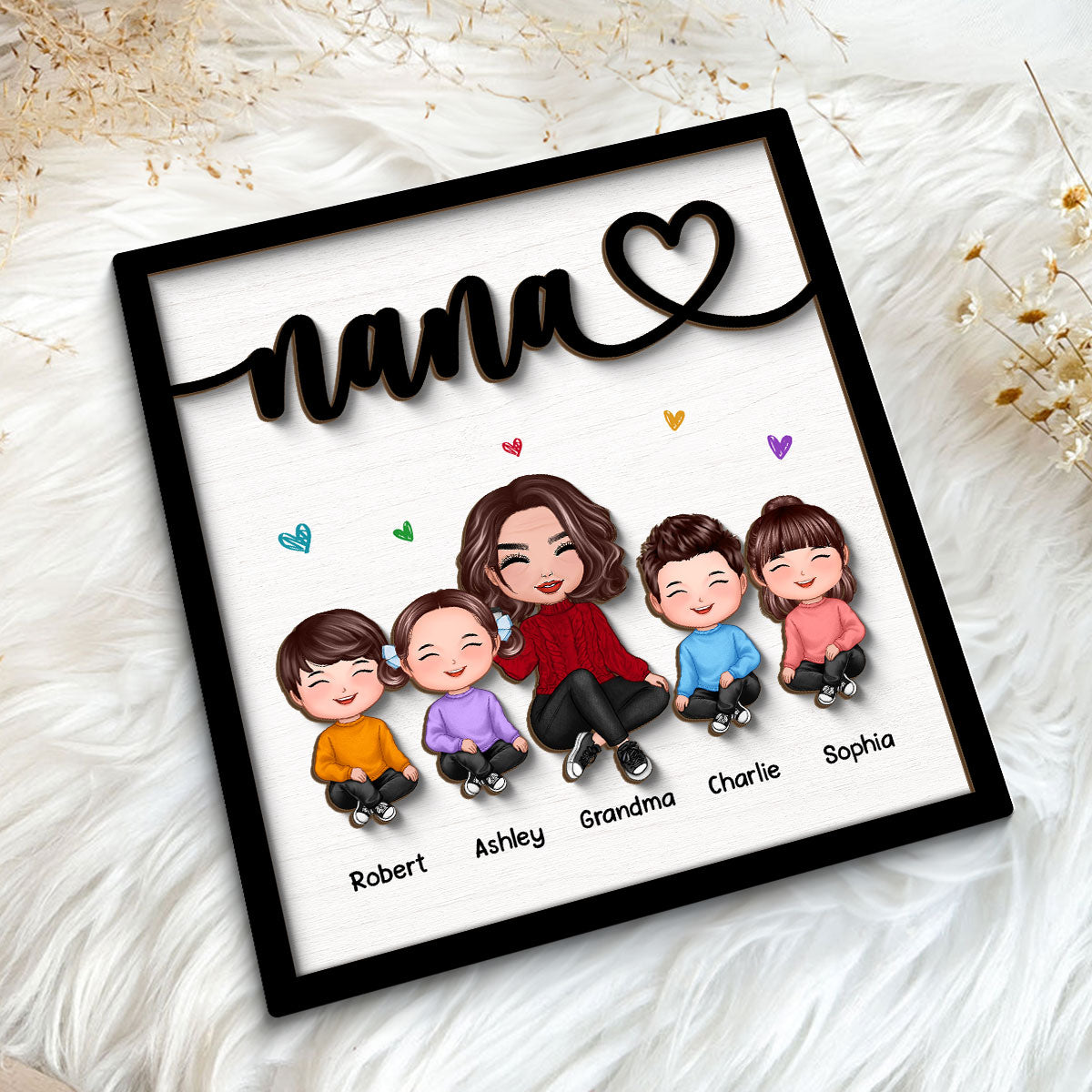 Grandma Grandkids Sitting Happy Face Personalized 2-layer Wooden Plaque