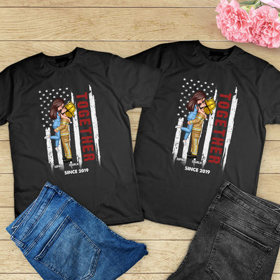 Hero Couple Together Since Flag Gifts by Occupation Gift For Her Gift For Him Firefighter, Nurse, Police Officer Personalized Matching Shirts