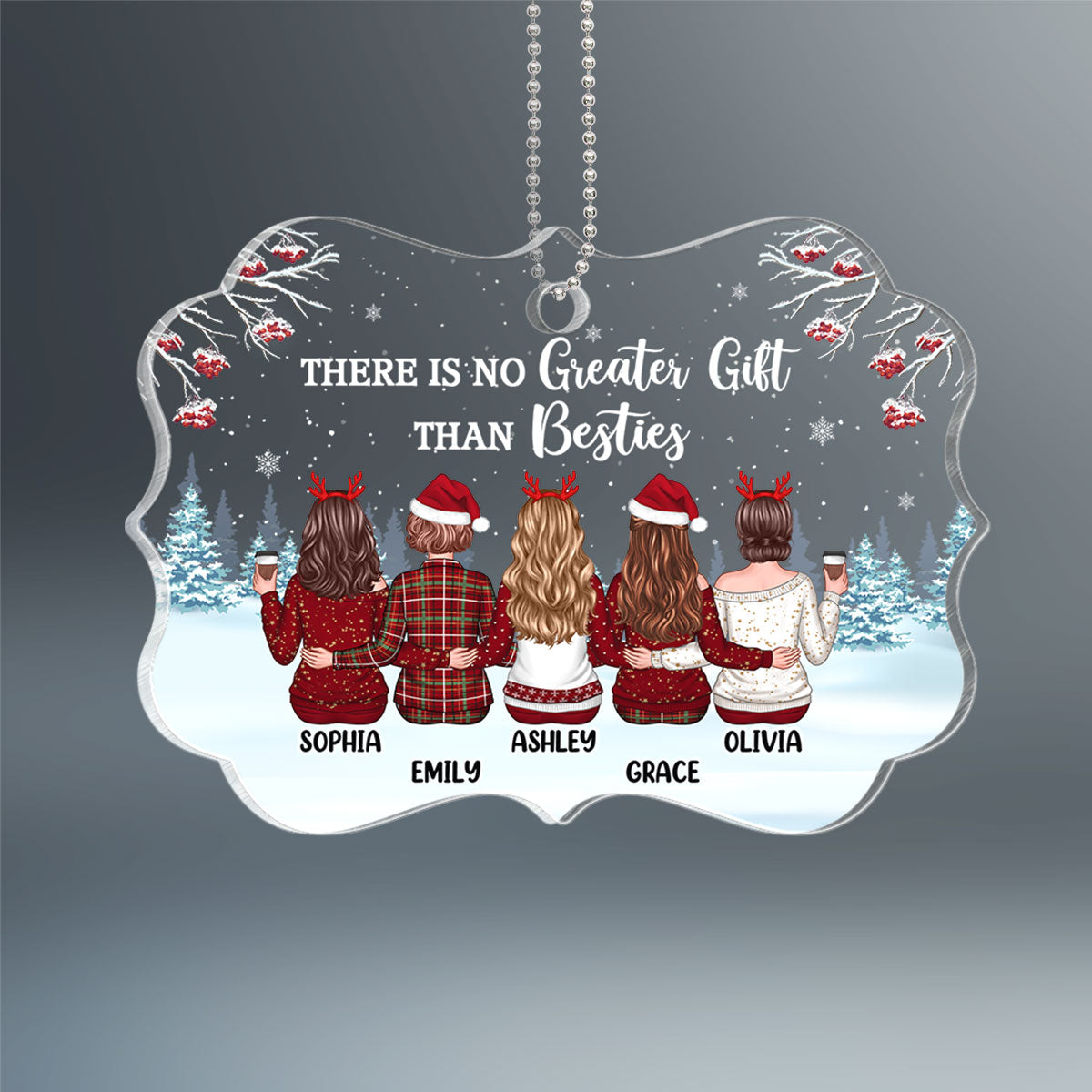 Berry Tree Snow No Greater Gift Than Friendship Back View Besties Personalized Acrylic Ornament