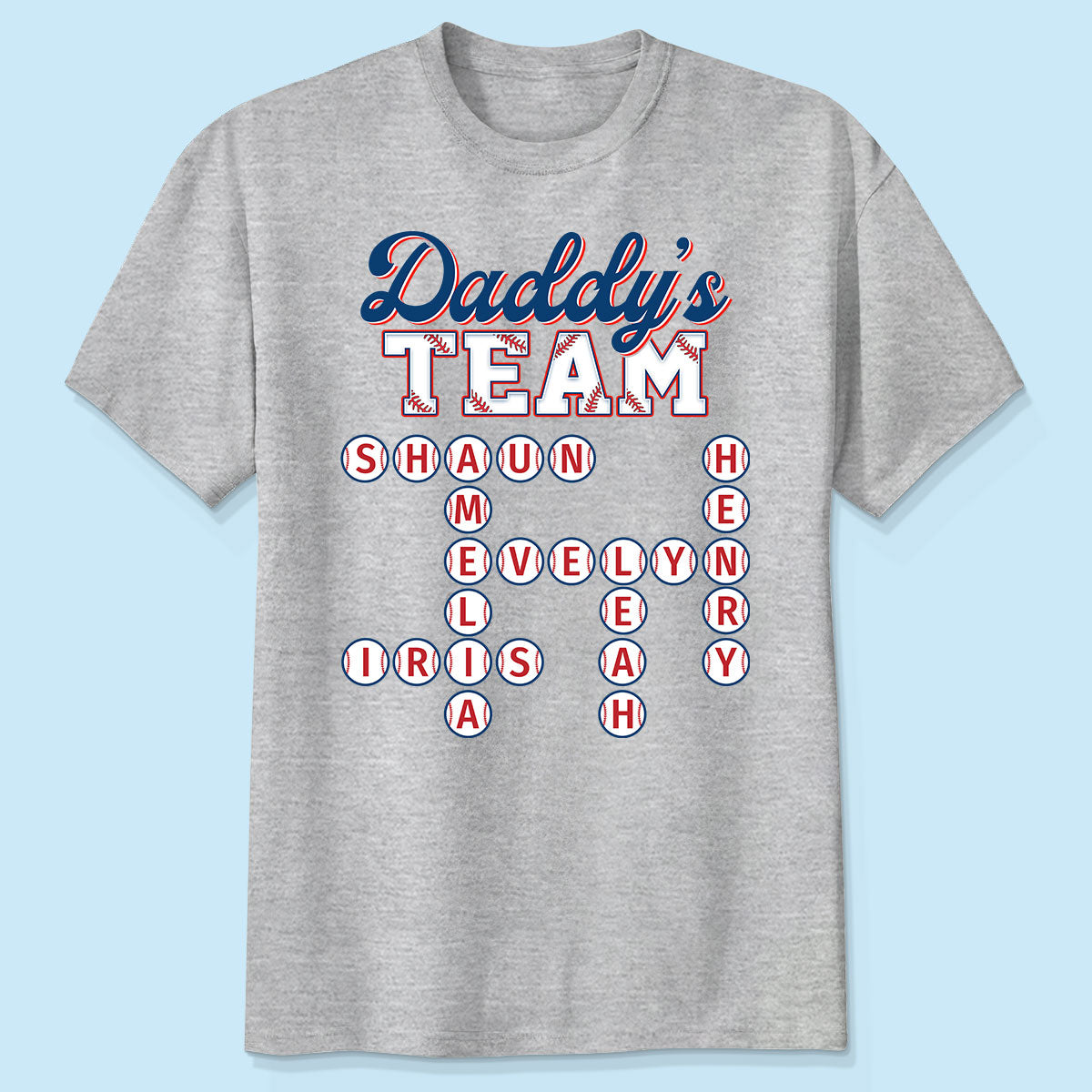 Baseball Daddy's Team Crossword Puzzle Art Personalized Shirt
