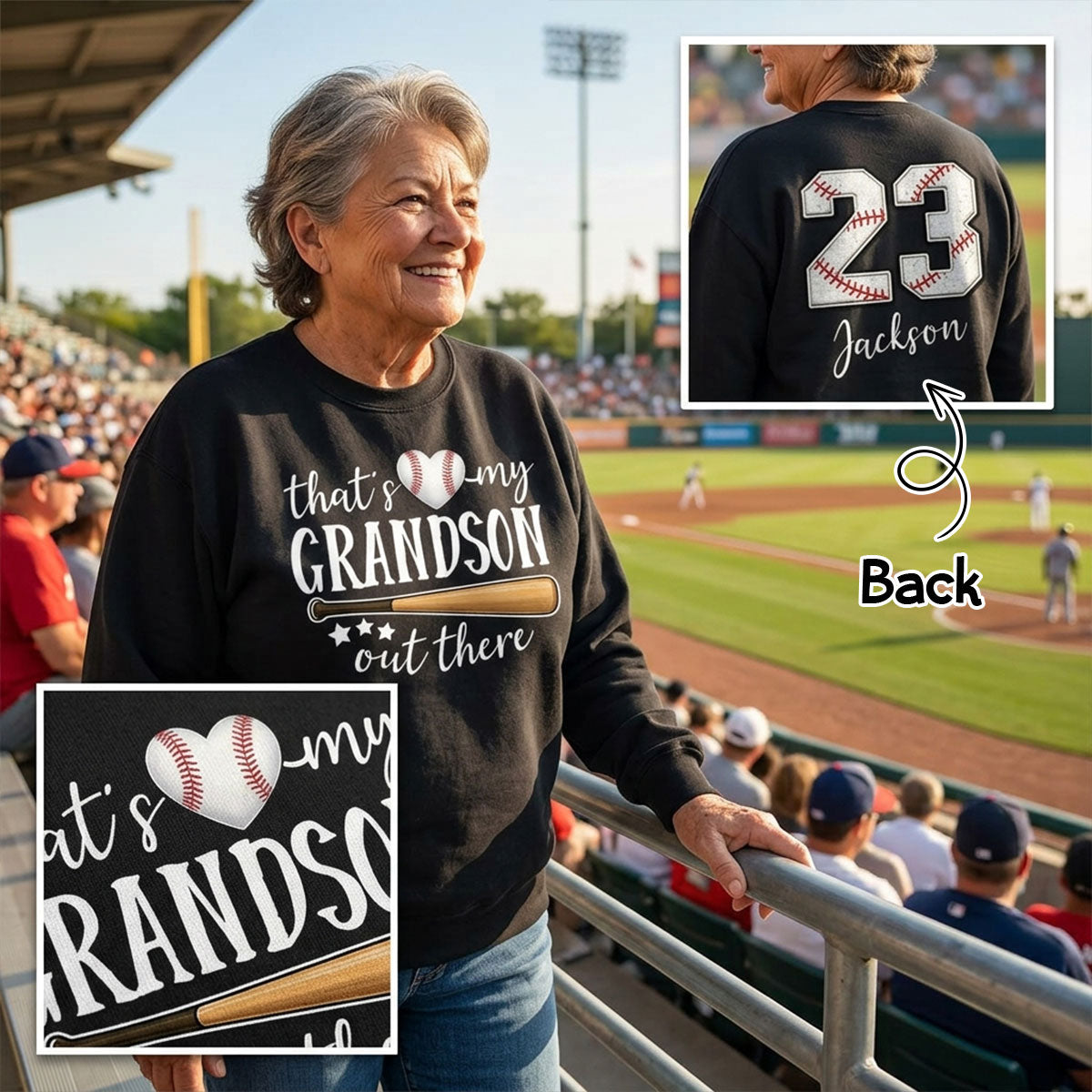 That's My Grandson Out There - Personalized Double Sided Shirt - Baseball Softball Grandma Mom