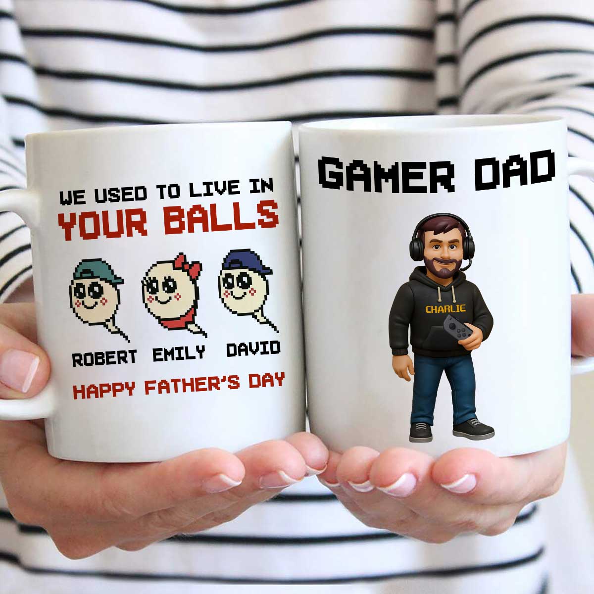 We Used to Live in Your Balls Pixel Gamer Dad Personalized Mug, Father's Day Gift for Gamer Dad