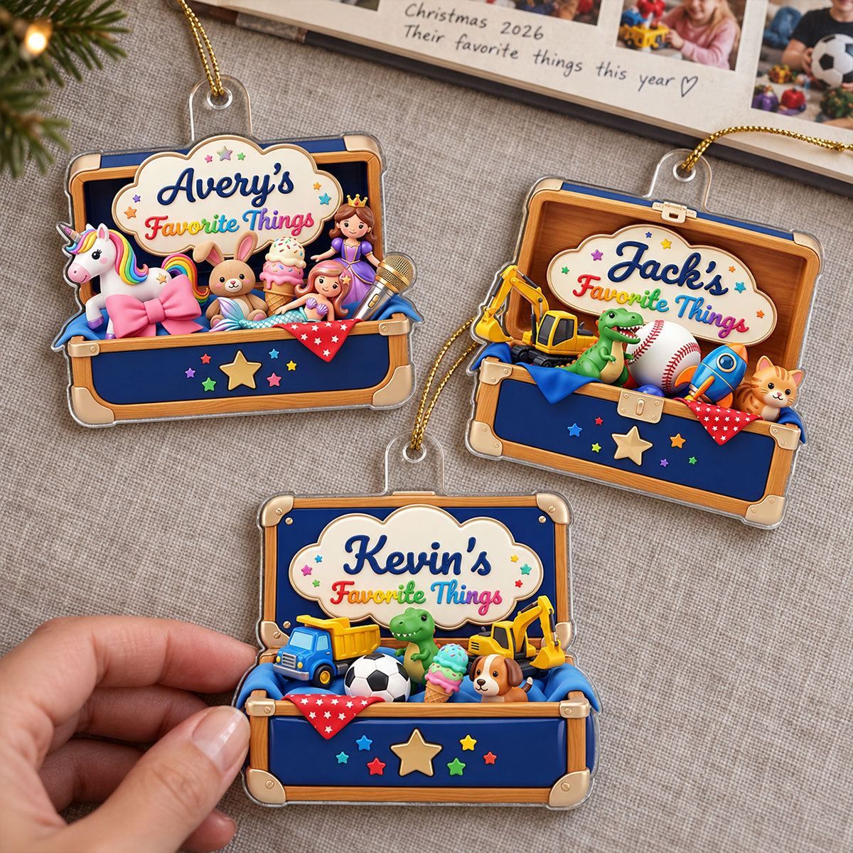 Kid's Favorite Things Box 2D Flat Printed - Personalized Acrylic Ornament - Custom Name & Favorite Things Keepsake Gift for Kids