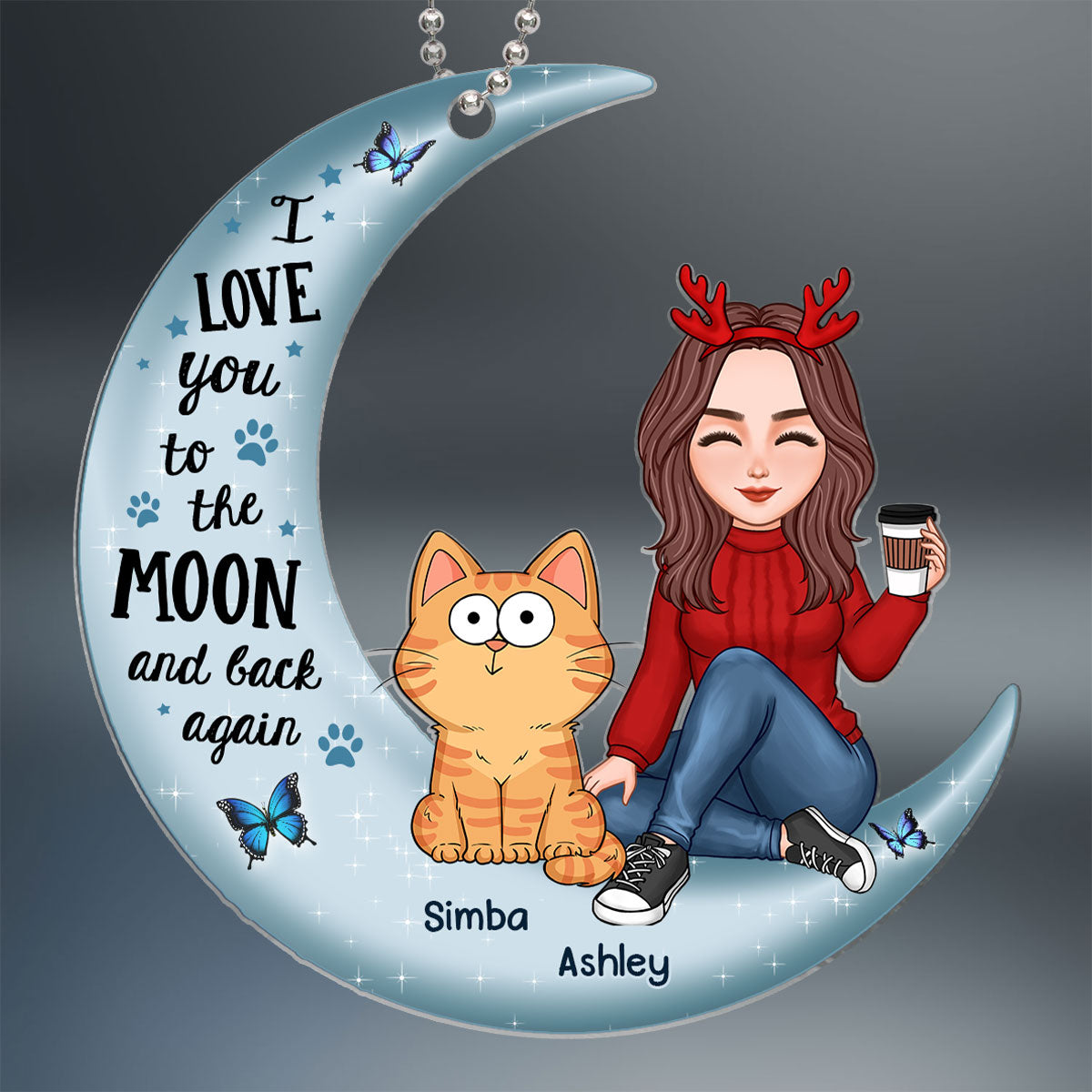 Cat Mom Love To The Moon And Back Personalized Acrylic Ornament