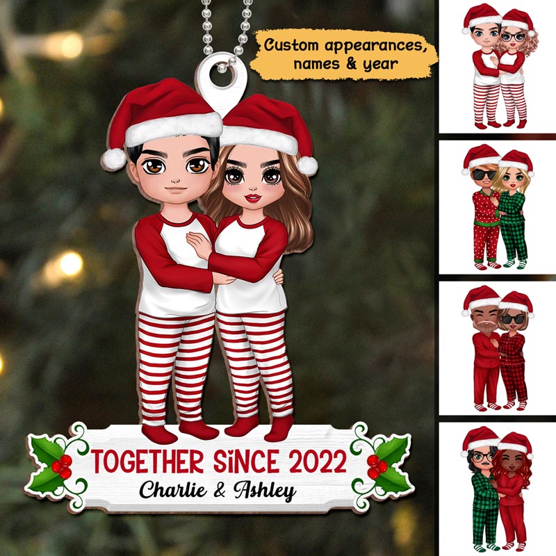 Pajamas Doll Couple Together Since Personalized Wooden Ornament