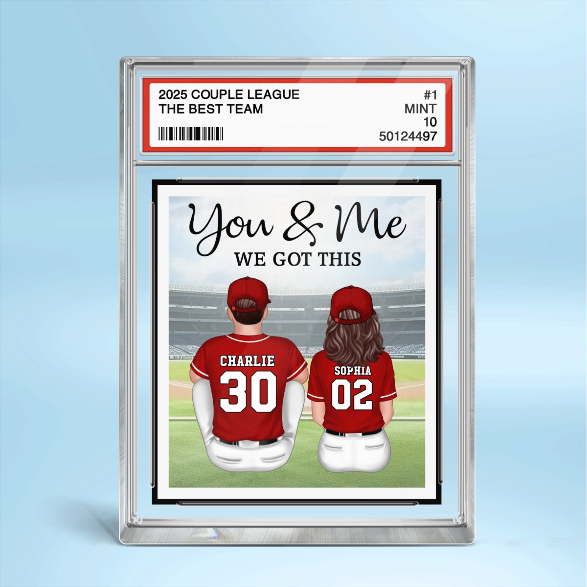 Baseball Couple Sitting Back View Trading Card Style Personalized Acrylic Block Plaque, Gift For Him, Gift For Her