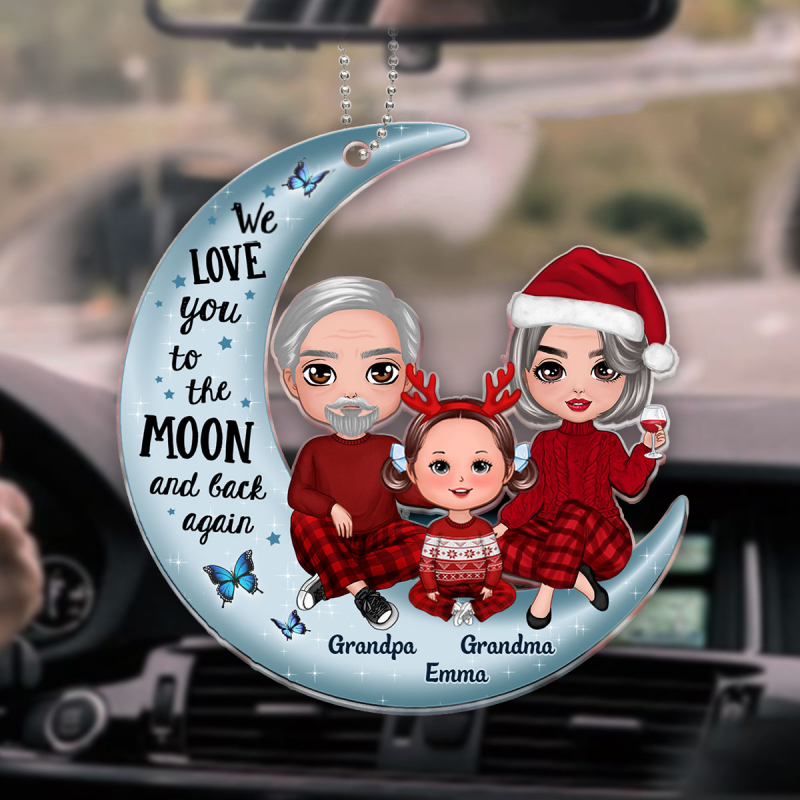 Grandparents & Kid On Moon Baby's First Christmas Acrylic Ornament [Grandparents Nickname Can Be Changed] - Personalized Gift For Grandma, Grandpa