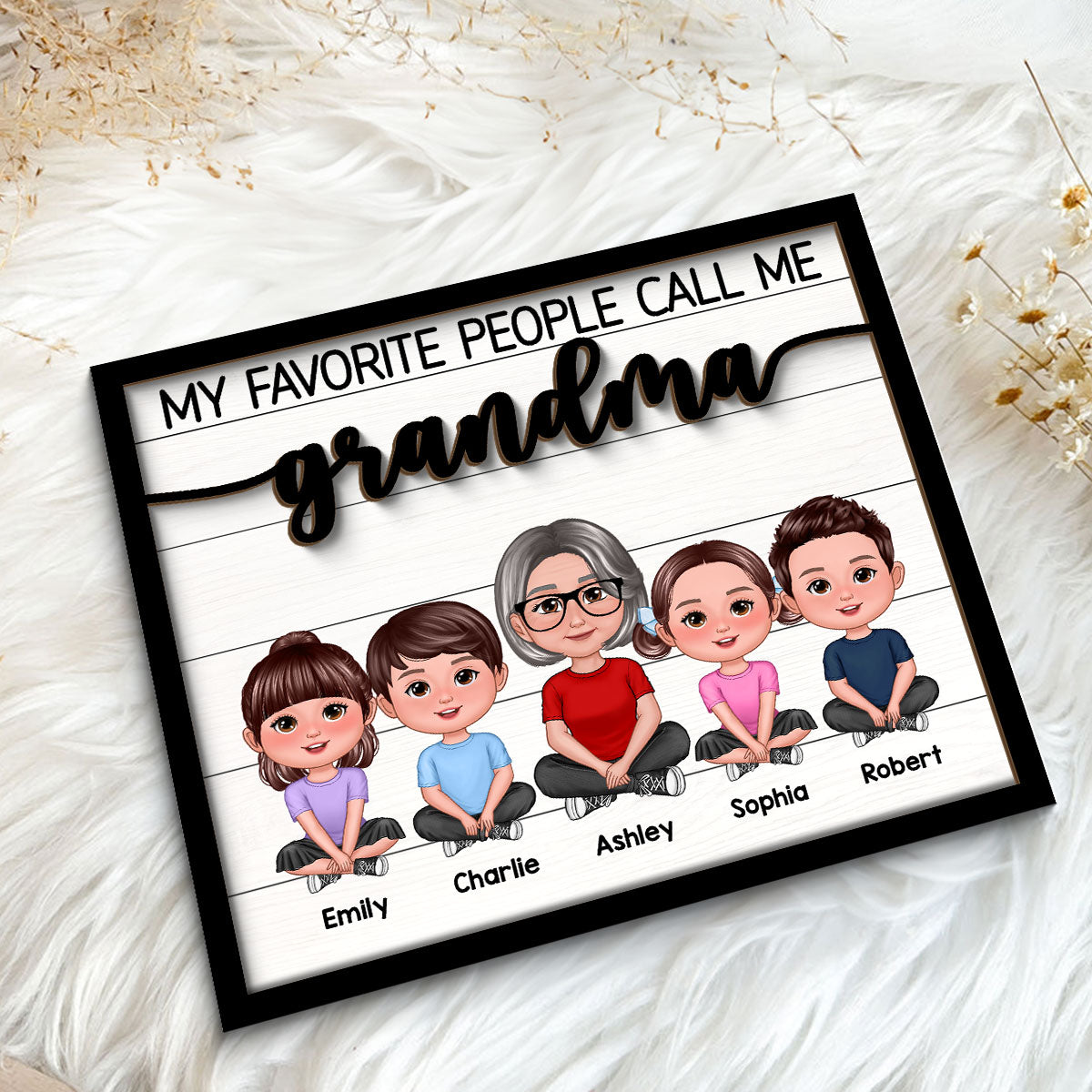 Grandma Grandkids Sitting My Favorite People Call Me Grandma Personalized 2-Layer Wooden Plaque