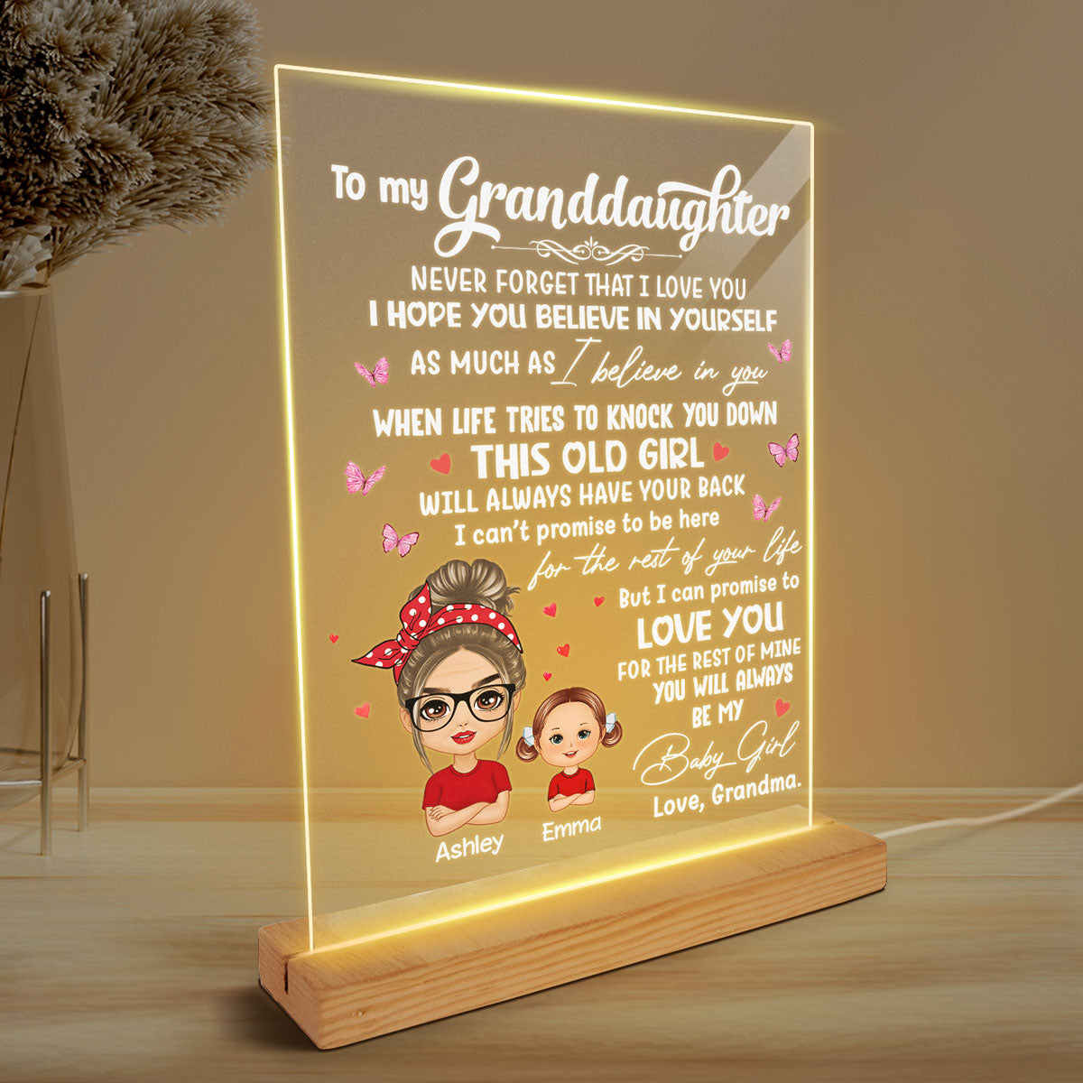 Grandma To My Granddaughter Grandson Personalized Rectangle Acrylic Plaque LED Lamp Night Light