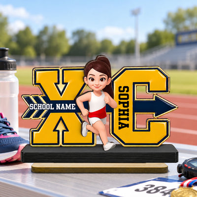 Cross Country For Boy Girl - Personalized 2-Layered Wooden Plaque - High school Runner Keepsake, Custom Running Christmas Gift For Runner Granddaughter, Grandson, Daughter, Son