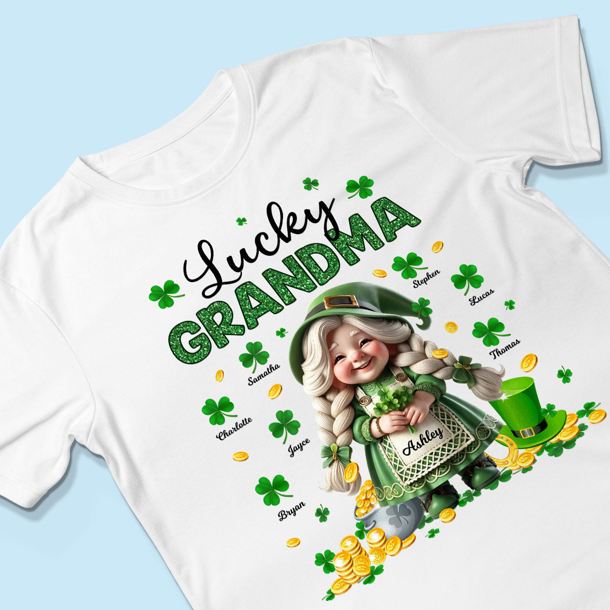St. Patrick's Day Gnome Lucky Grandma Personalized Shirt