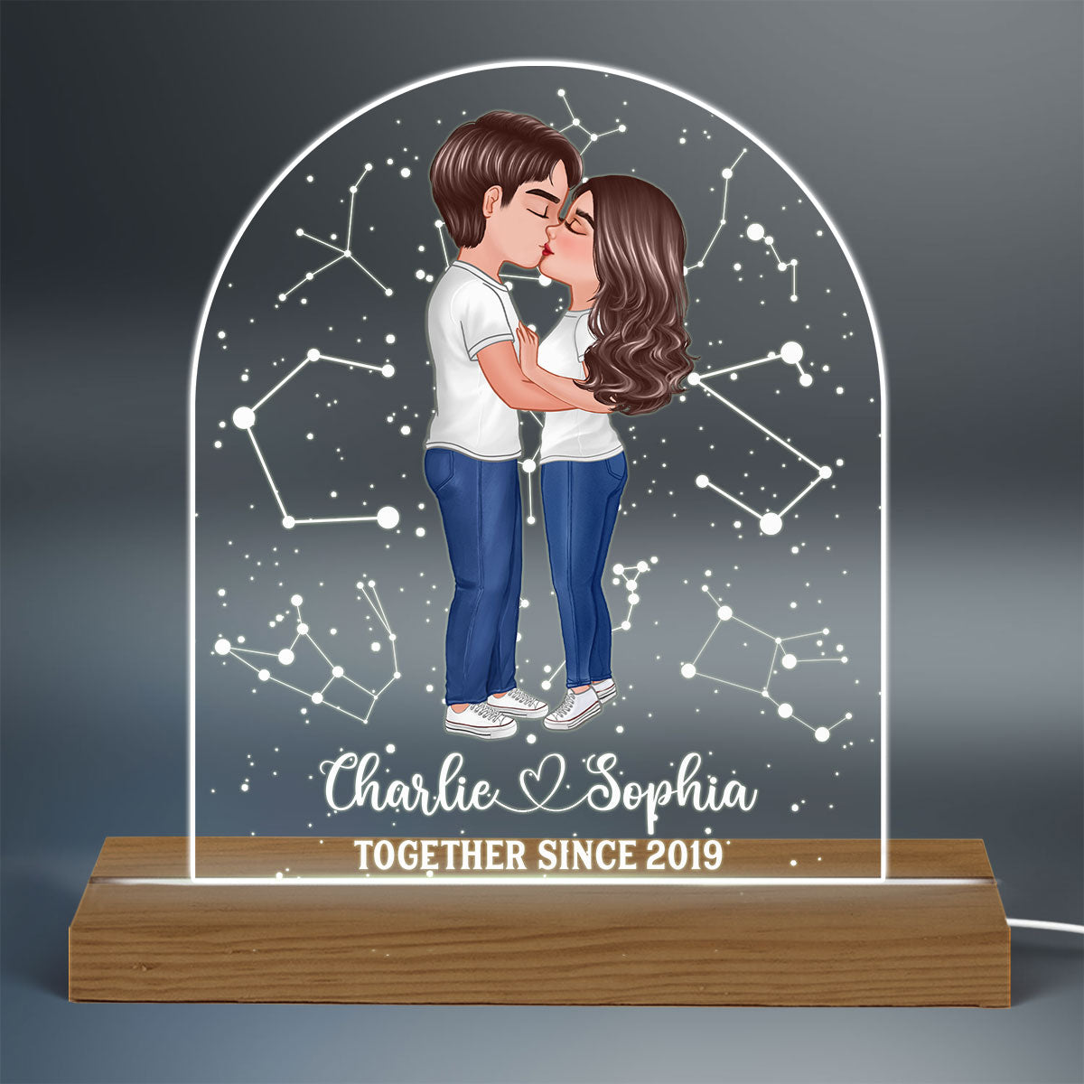 Couple Kissing Under Star Sky Gift For Couples Personalized Acrylic LED Night Light
