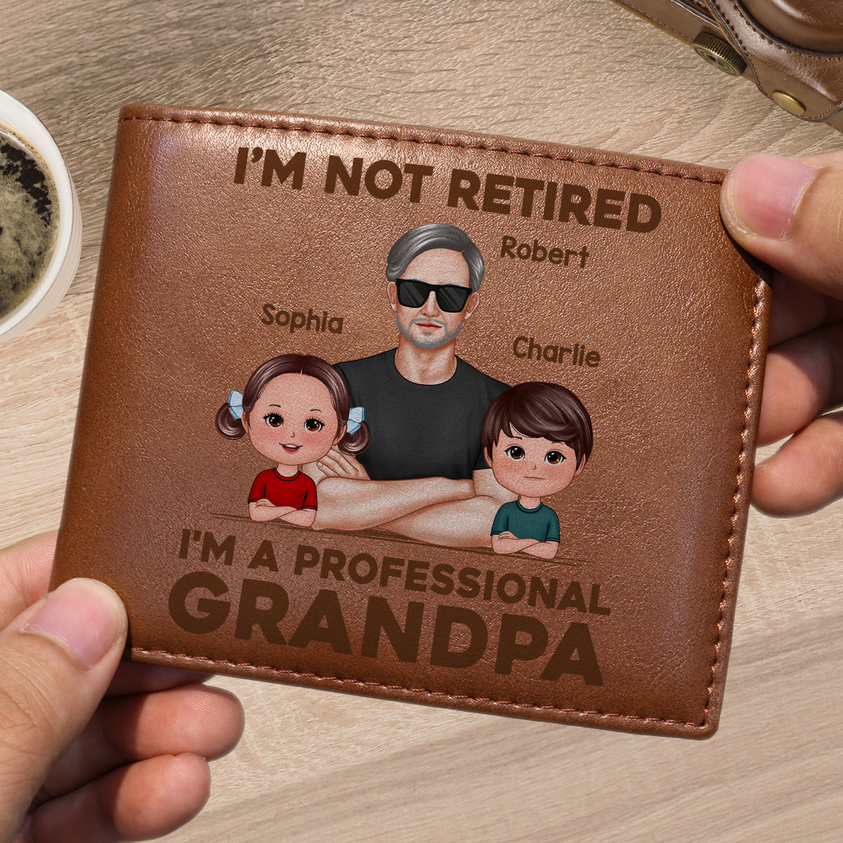 I‘m Not Retired I’m A Professional Grandpa Personalized Printed Leather Wallet, Gift For Husband, Dad, Grandpa