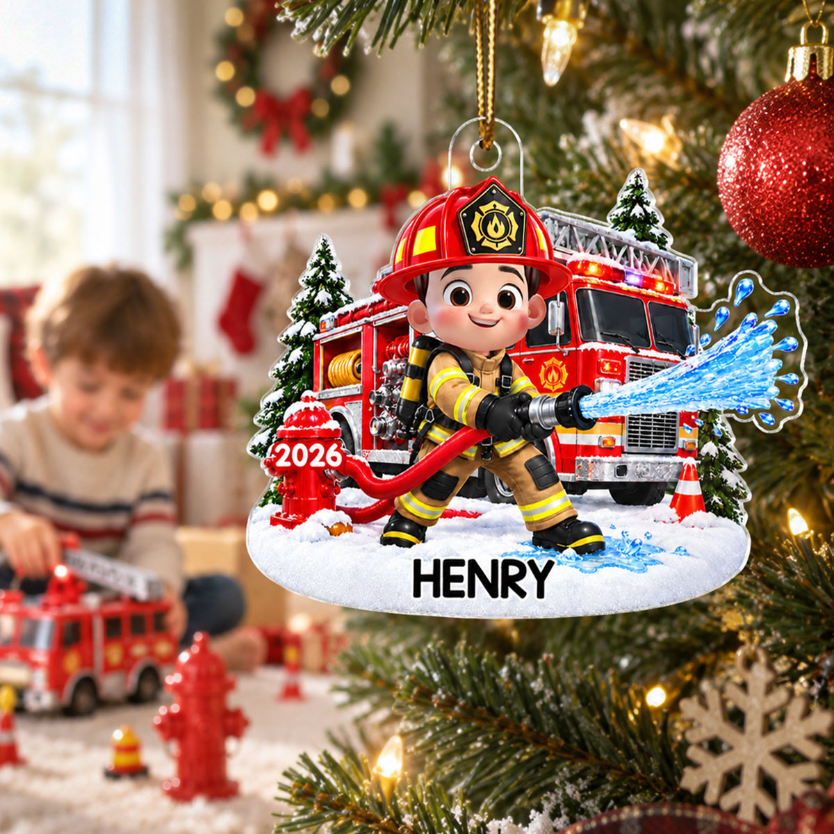 Trending Kid Firefighter - Personalized Acrylic Ornament - Gift For Boys, Girls, Grandkids