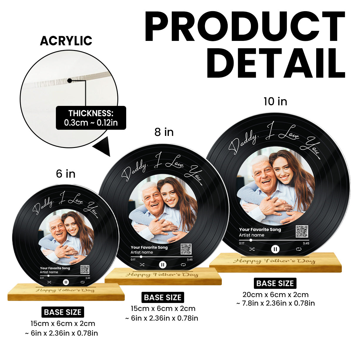 Daddy We Love You Upload Photo Favorite Song Scannable QR Code Personalized Acrylic Record Plaque