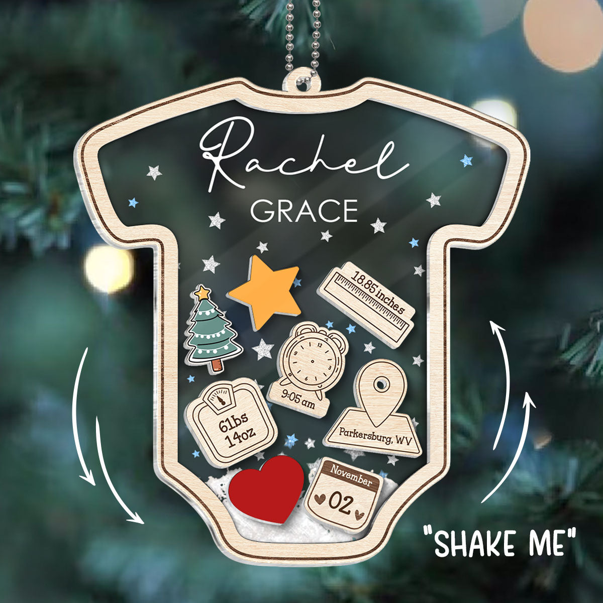 Baby's First Christmas Personalized 4D Shaker Ornament, Custom Newborn Gift